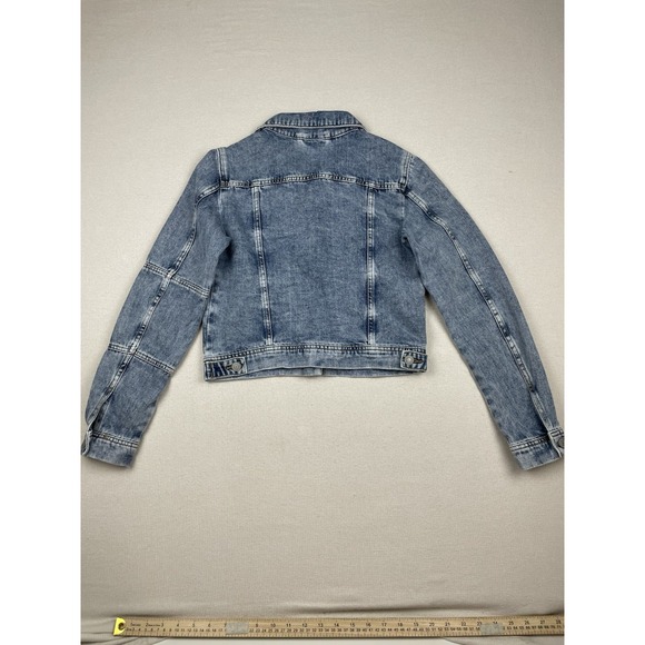 Free People Women's X-Small Distressed Trucker Jean Jacket Button Distressed - Picture 5 of 8